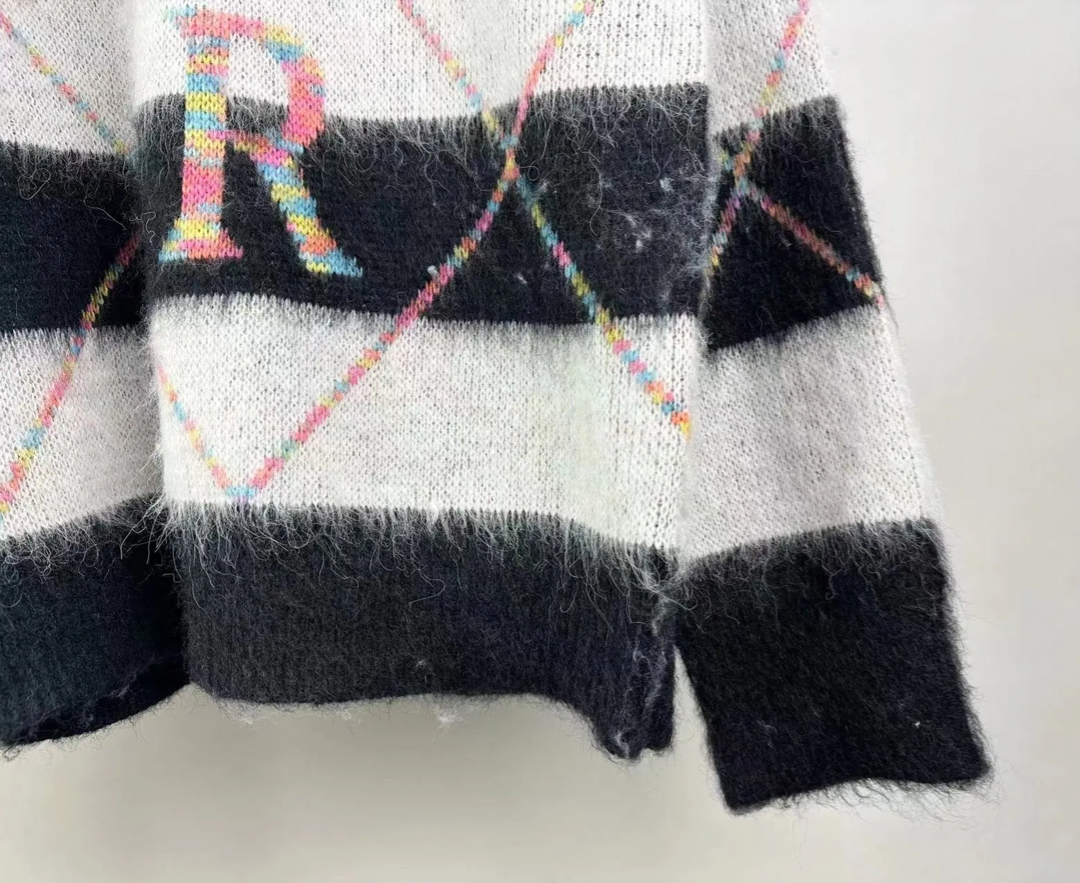 P260 🎉AMIRI new seahorse wool sweater, horizontal stripes, colorful diamond check, 🈵color letters on the body, number: S M L XL XXL