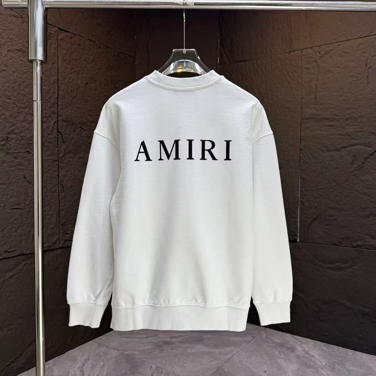P210 AMIRI* 2025 autumn and winter new round neck sweatshirt 400g terry cotton letter logo three-dimensional foam Color: Black White Gray Dark Blue Size: S M L XL XXL