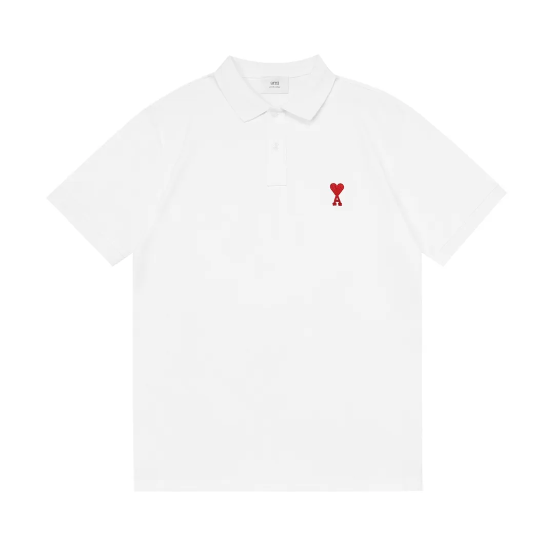 🅿️190 ami 2025 new love embroidered logo couple style casual polo shirt ·Customized pique cotton fabric ·Imported Tajima machine embroidery technology ·Collar label, hangtag, main mark and three labels complete Color: White Size: M-XXXL