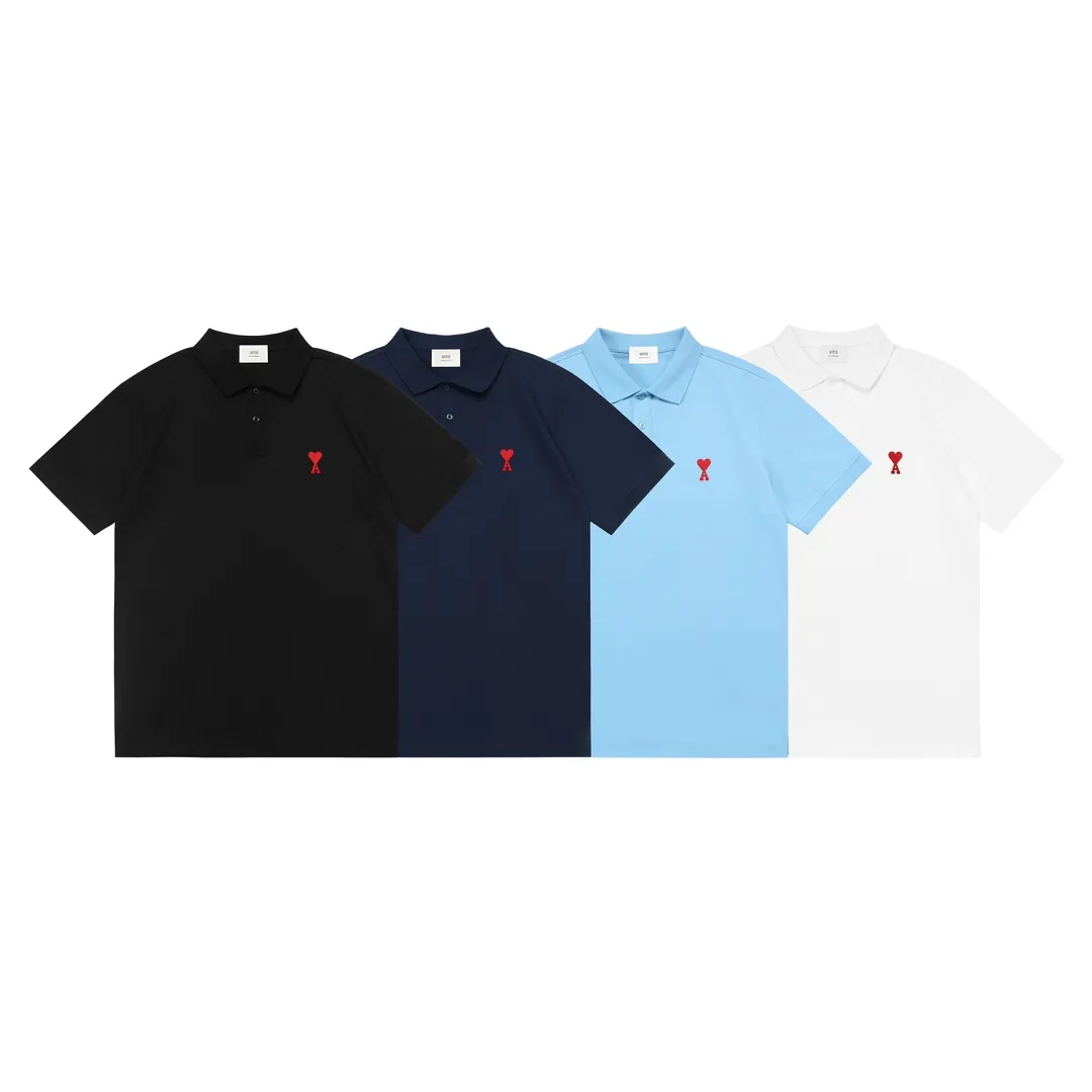 🅿️190 ami 2025 new love embroidered logo couple style casual polo shirt ·Customized pique cotton fabric ·Imported Tajima machine embroidery technology ·Collar label, hangtag, main mark and three labels complete Color: White Size: M-XXXL
