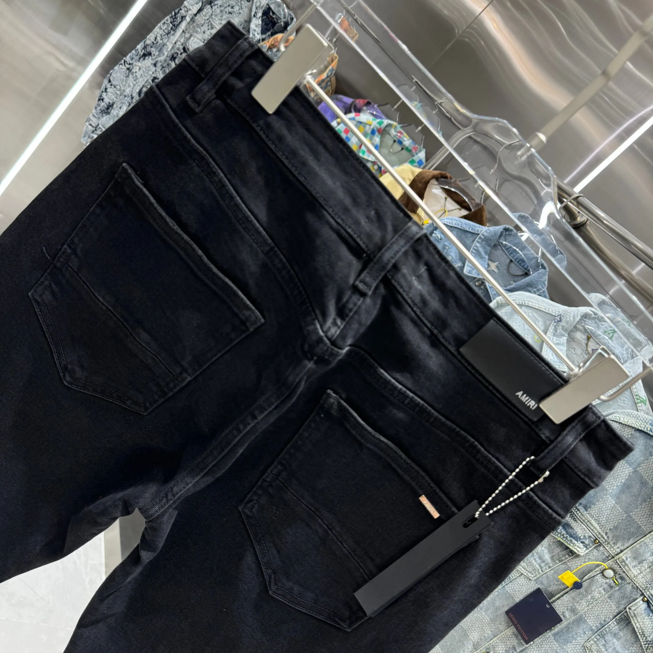 P290 Amiri ripped pattern embroidered street fashion slim fit stretch jeans Color Black Size 30 32 34 36 38