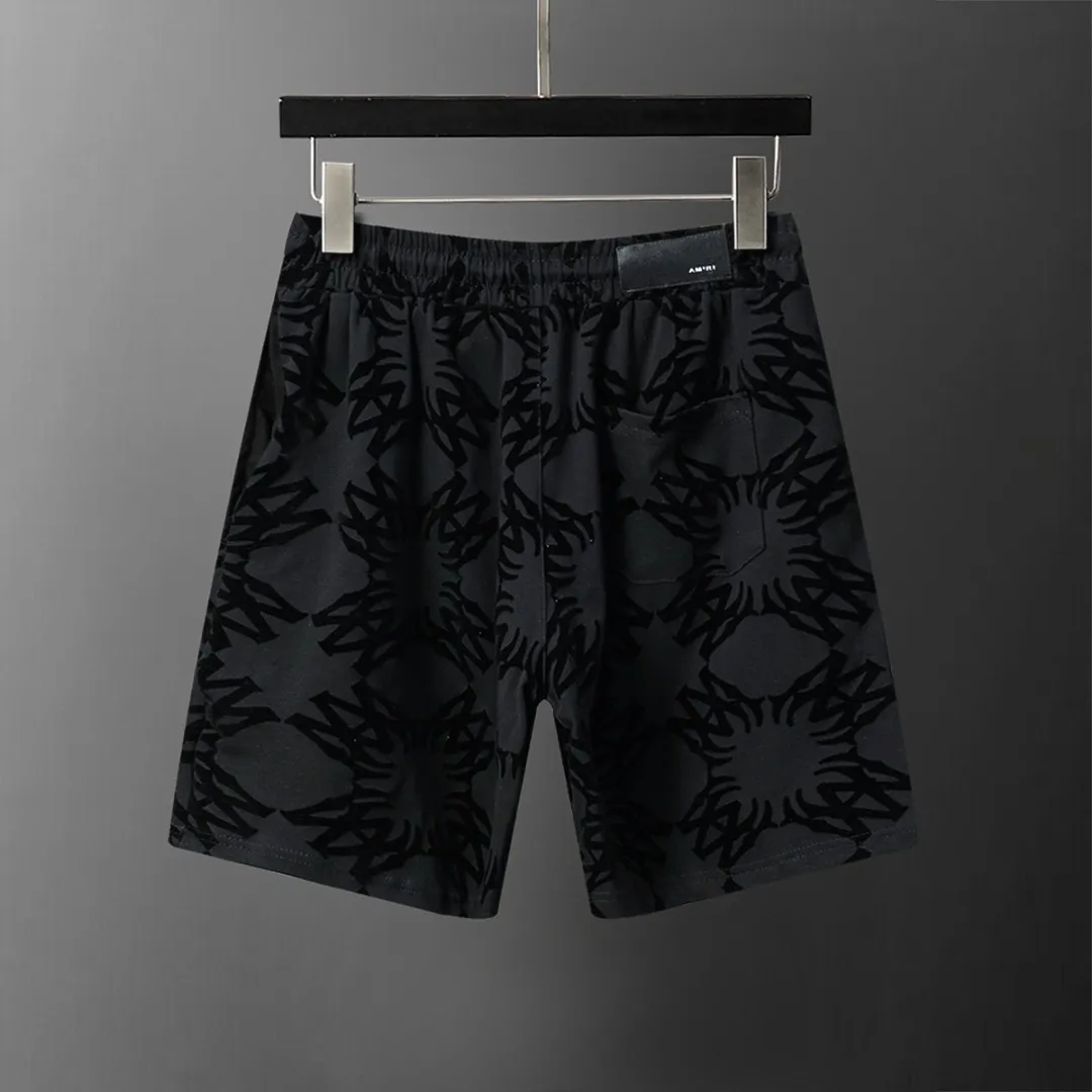 P140 Mili's new 2026 spring and summer men's casual shorts, with full-body flocking printing technology, fashionable and handsome style, comfortable fabrics, rigorous workmanship, and neat wiring. Good upper body effect·Size M-3XL black