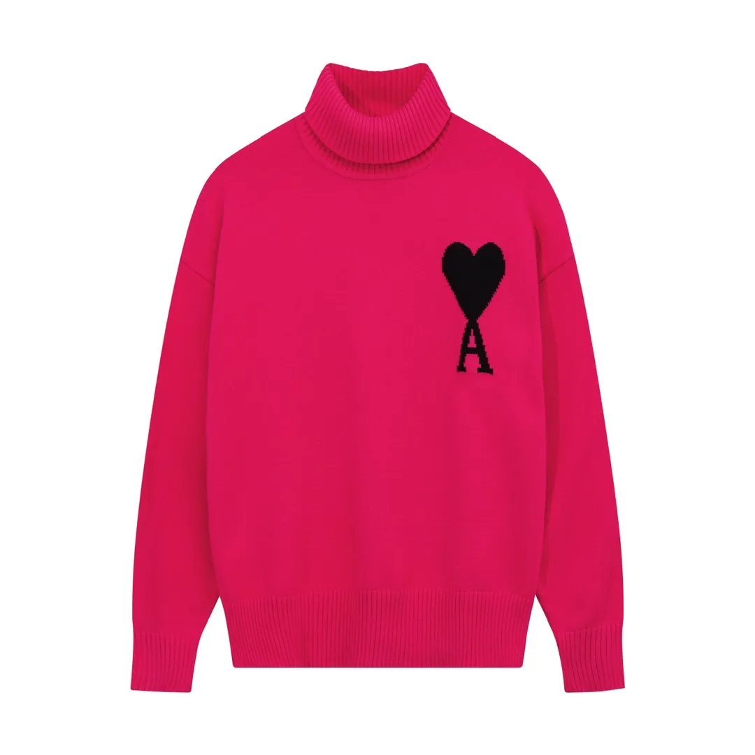 A12B#Ami Paris 2021Ami de Coeur white love love jacquard embroidered wool sweater Love A turtleneck Oversize version design Same style for men and women Color: blue dark green red red grass green yellow black white gray gray black royal blue Size: S-XL