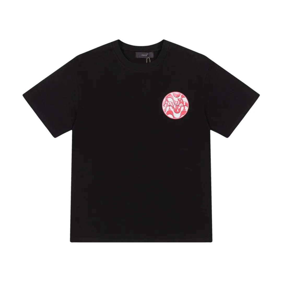 8002#P144, AMIRI hand-printed logo loose-fitting short-sleeved T-shirt, made of 300g fabric, color: black, white, size: S M L XL
