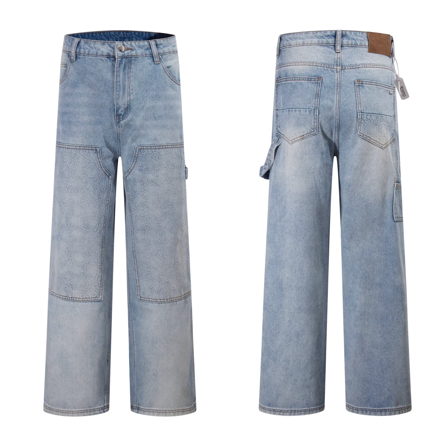 P260 Style number: H917 AMIRI & AMIRI 2025 new heavy-duty embroidered lettering logging pants for couples, washed jeans, top ceiling quality, styles with different washed textures, very friendly to people with thin legs and thick legs, straight and slim fit, very flattering leg shape, moderate length that never goes out of style, easy and casual to match, basic styling for various styles, a must-have in the wardrobe! The fabric is stiff but also makes the upper body soft without losing texture. The washing process is even more perfect. It is a must-have item for everyone! ! ! Washed wheat, hang tag, pants label, three labels complete Color: blue Size: 30, 32, 34, 36