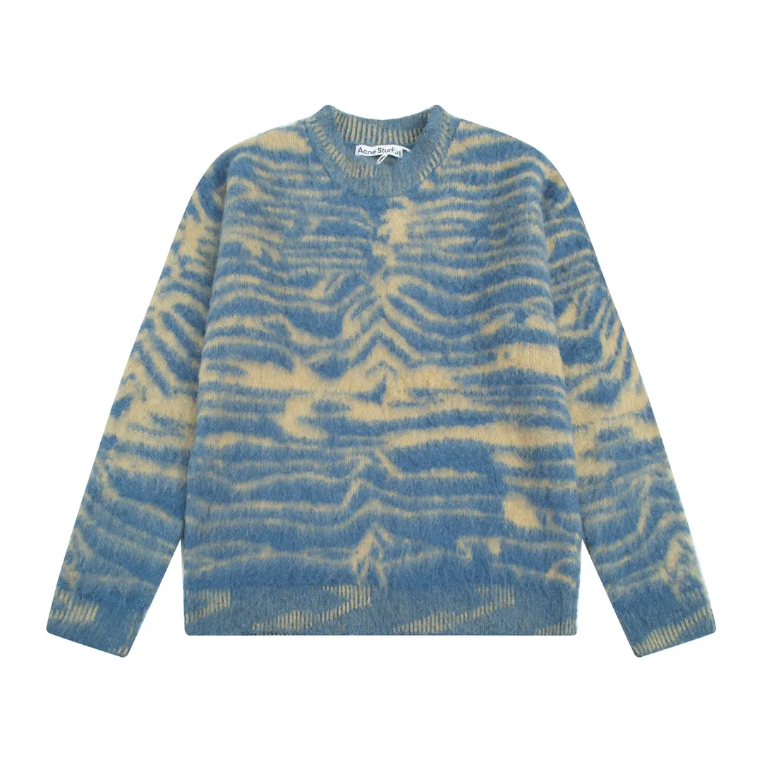P200 A8141# Acne Studios2023 new product water ripple seahorse hair lazy loose thickened round neck knitted sweater must-have for autumn and winter seahorse hair and wool yarn same style for men and women Color: blue Size: S-XL