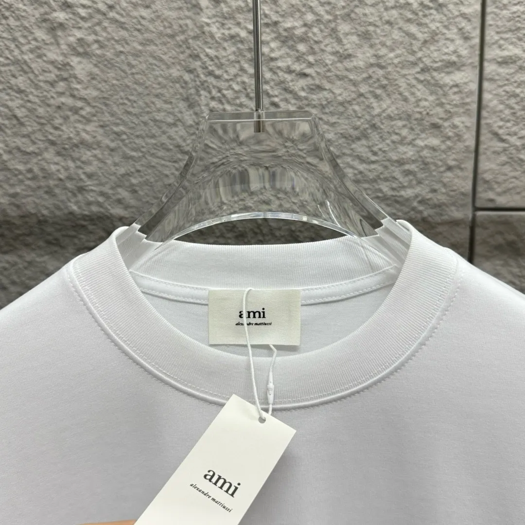 🅿️180 Ami* 2025 spring and summer new style Embroidered red love Customized double yarn plain cotton fabric Short-sleeved T-shirt Uniform for men and women Color: black white light blue light pink Size: S (90-130 pounds) M (120-150 pounds) L (140-165 pounds) XL (160-180 pounds) XXL (180-210 pounds)