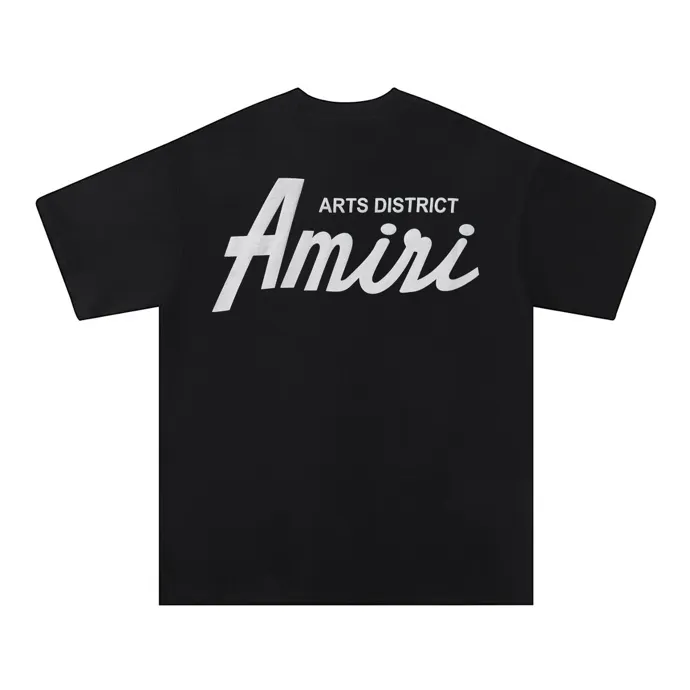 P114 Fabric: 260g double yarn, AMIRI 2025 new spring and summer new logo round neck T-shirt, high street, same style for men and women, loose classic letter foam short sleeves. Color: black. White Size: S M L XL