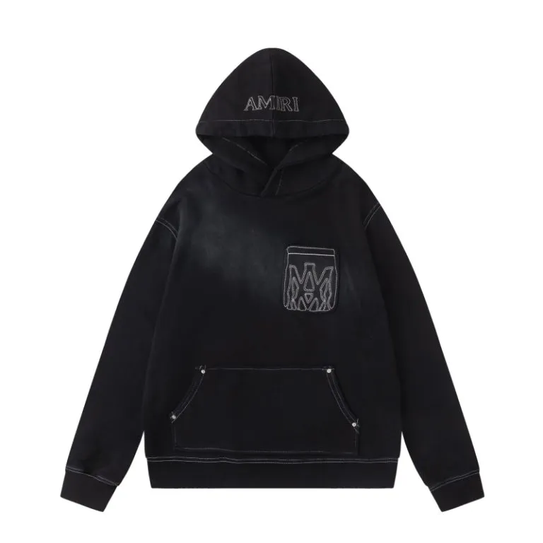 P354 7201#AMIRI pocket embroidery washed LOGO, color: black, size: S M L XL