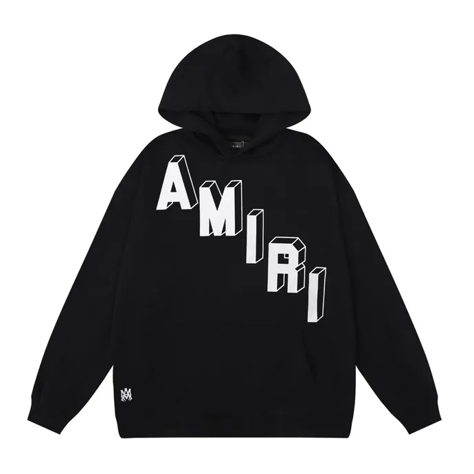 Style number: 887 P230 Fabric: 360g pure cotton terry sweatshirt AMIRI 2025 new autumn and winter logo hooded terry sweatshirt high street unisex loose classic letter jacket Color: black Size: S M L XL