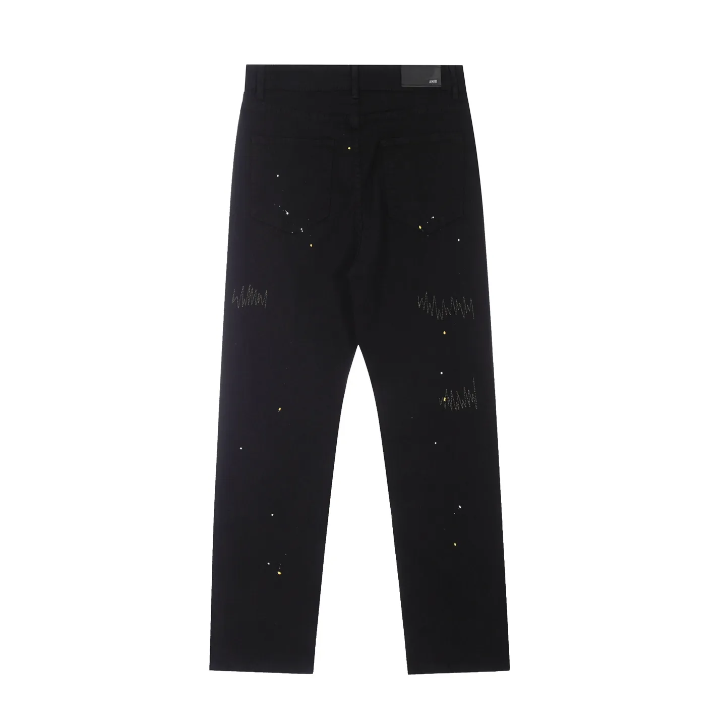 #M43 P168💰 Amiri classic diamond-encrusted ripped jeans and slim fit pants. Produced by a major washed factory. Full of high-end feel. Partial damage to the knees and leather design. Already used as a facade design. Leather waist nameplate. The focus of this style is not on washing, but on the shape and version of the damage. The secret lies in the craftsmanship of the master. The cost of post-production fraying, horse cutting, knife cutting, etc. These hand-made products are far beyond comparison with assembly line products. Color: Picture color Size: 30-32-34-36