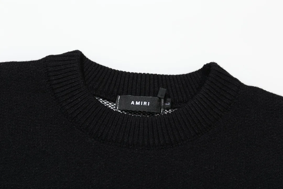 P280 AMIRI new front letter logo letter jacquard round neck sweater Color: Green Blue Black Size: S M L XL XXL