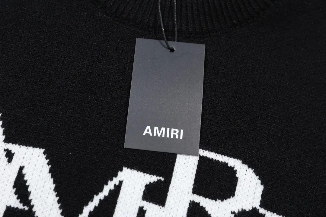 P280 AMIRI new front letter logo letter jacquard round neck sweater Color: Green Blue Black Size: S M L XL XXL