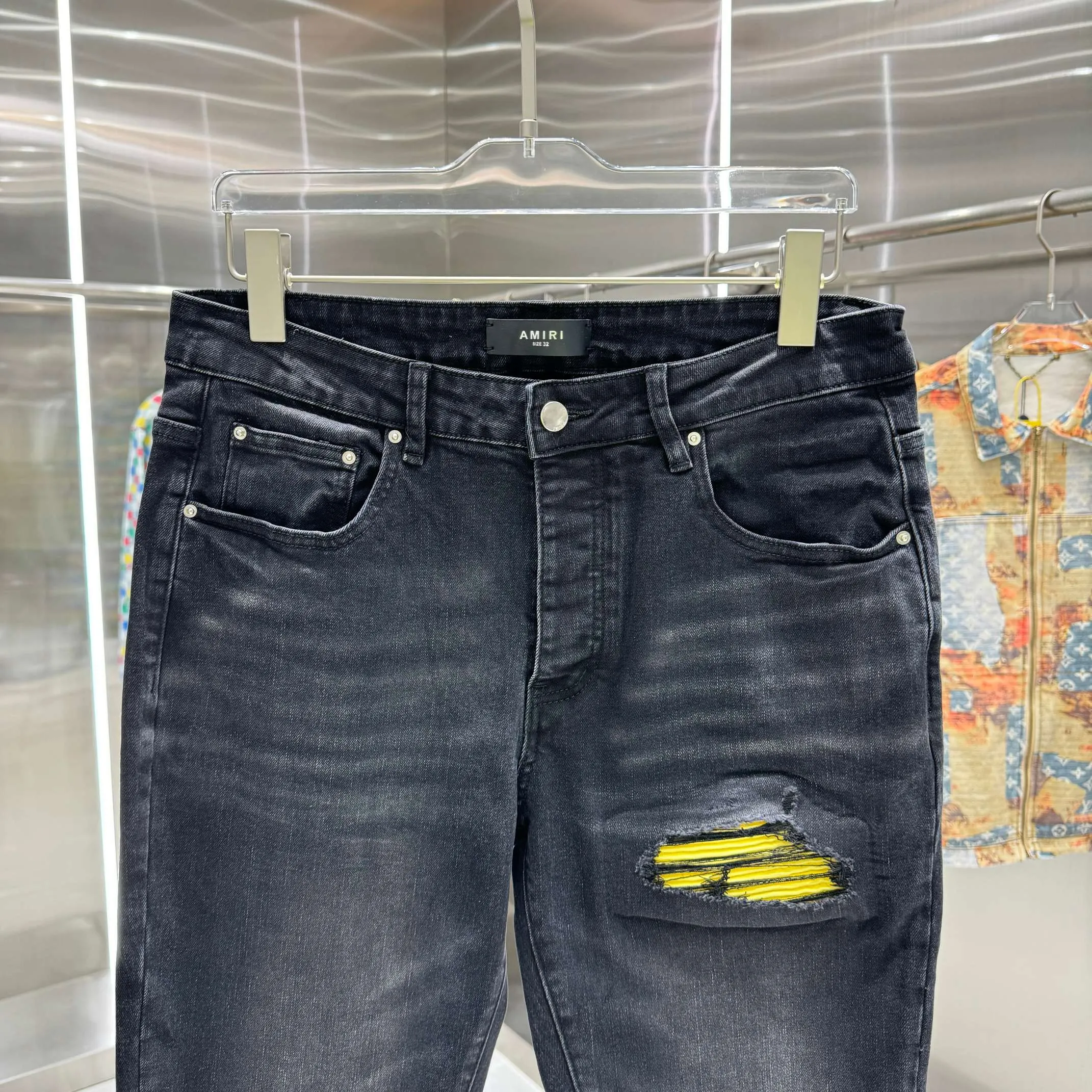 P280 Amiri ripped craft street fashion slim fit stretch jeans color black size 30 32 34 36 38