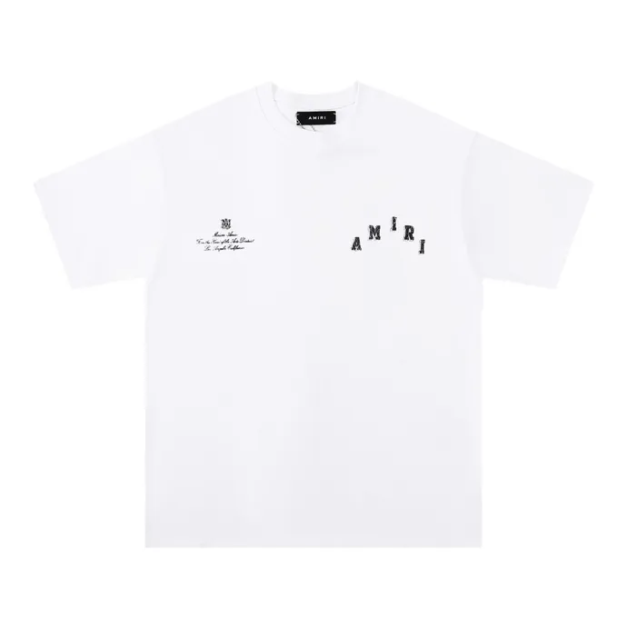 Style number: 690 P120 Fabric: 260g double yarn AMIRI 2025 spring and summer new logo round neck T-shirt high street men and women loose classic cracked letter short sleeves Color: White Black Size: S M L XL