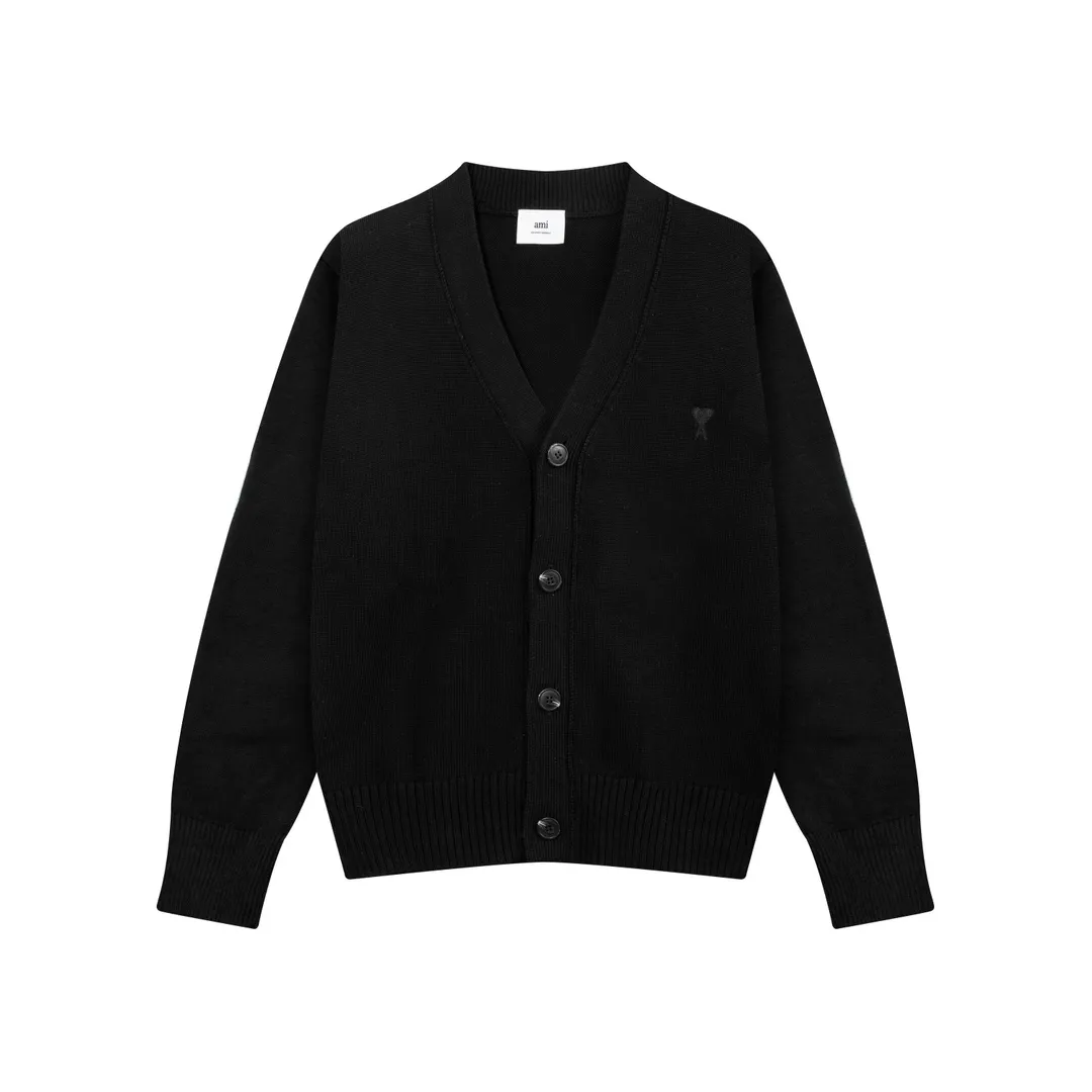 A8152# Ami Paris 2024 Autumn and Winter New Arrival Micro Label Same Color Classic Small Love V-Neck Cardigan Wool Cotton Sweater Lazy Style Unisex Oversize Version Color: Black Green Apricot Code Number: S-XL