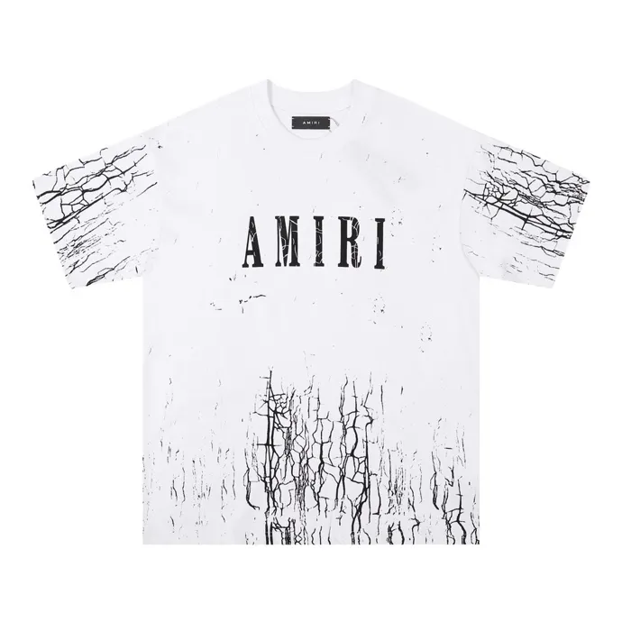 Style number: 666 P126 Fabric: 260g double yarn AMIRI 2025 spring and summer new logo round neck T-shirt high street men and women loose classic cracked letter short sleeves Color: black white Size: S M L XL