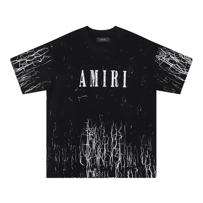 Style number: 666 P126 Fabric: 260g double yarn AMIRI 2025 spring and summer new logo round neck T-shirt high street men and women loose classic cracked letter short sleeves Color: black white Size: S M L XL