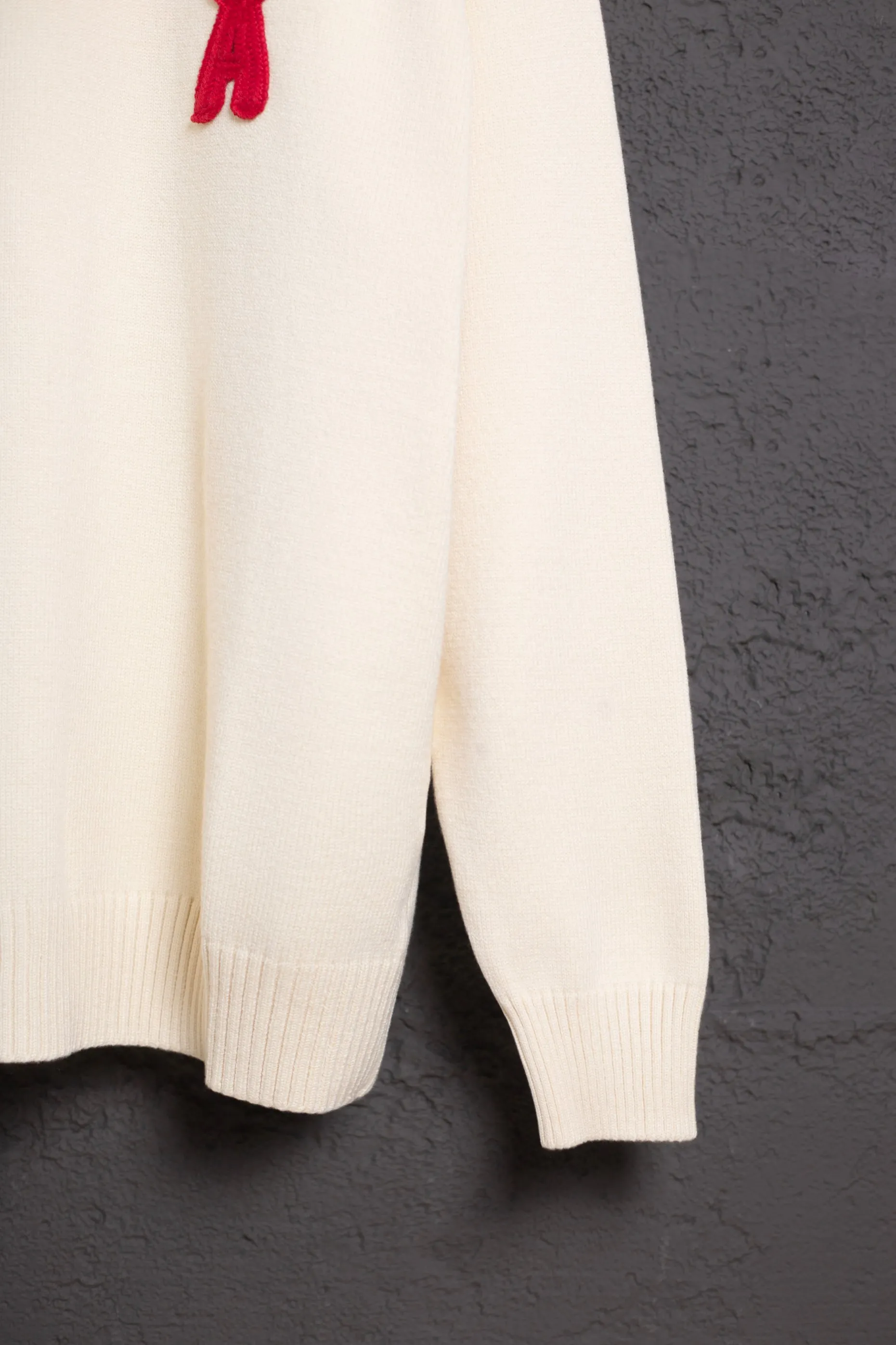 P170 AMI's new classic love chapter crew neck sweater, the highest version, supports comparison, Color: Apricot Red, Size: S-XL