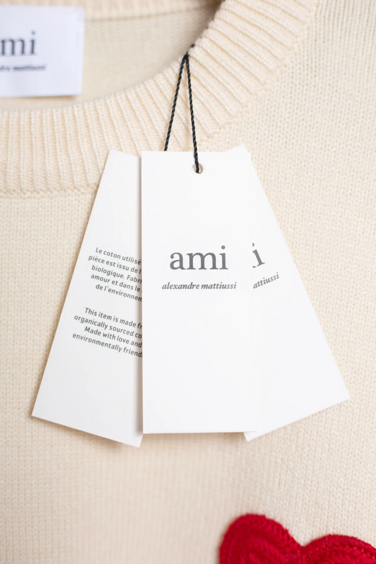 P170 AMI's new classic love chapter crew neck sweater, the highest version, supports comparison, Color: Apricot Red, Size: S-XL