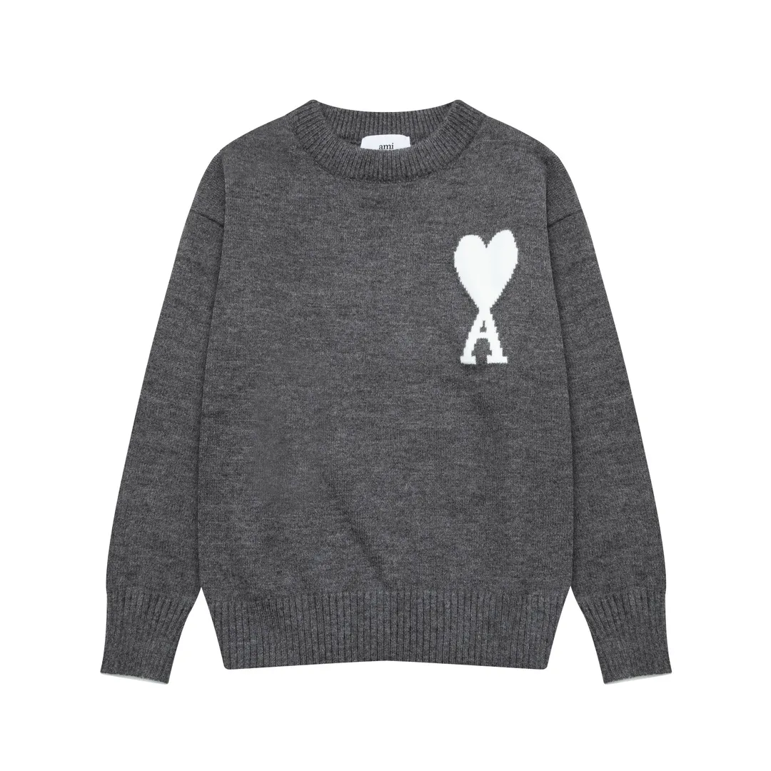 A8143# AMI Paris 2024 Autumn and Winter New Product New Color Big Love Alpaca Blended Soft Waxy Knitted Round Neck Cloud Sweater Oversize Version Same Style for Men and Women Color: Ice Blue Light Yellow Light Pink Purple Gray Turmeric Dark Gray Turquoise Dark Purple Code Number: S-XL