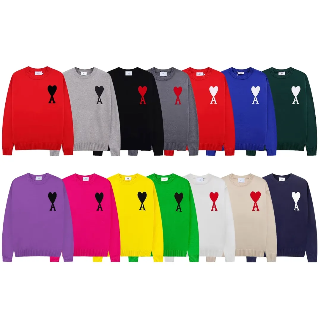 A08B#Ami Paris 2021Ami de Coeur love embroidered wool sweater Love A round neck Oversize version design Same style for men and women Colors: blue dark green red light green red yellow black white apricot gray sapphire blue gray black heart 14 colors Code number: S-XL