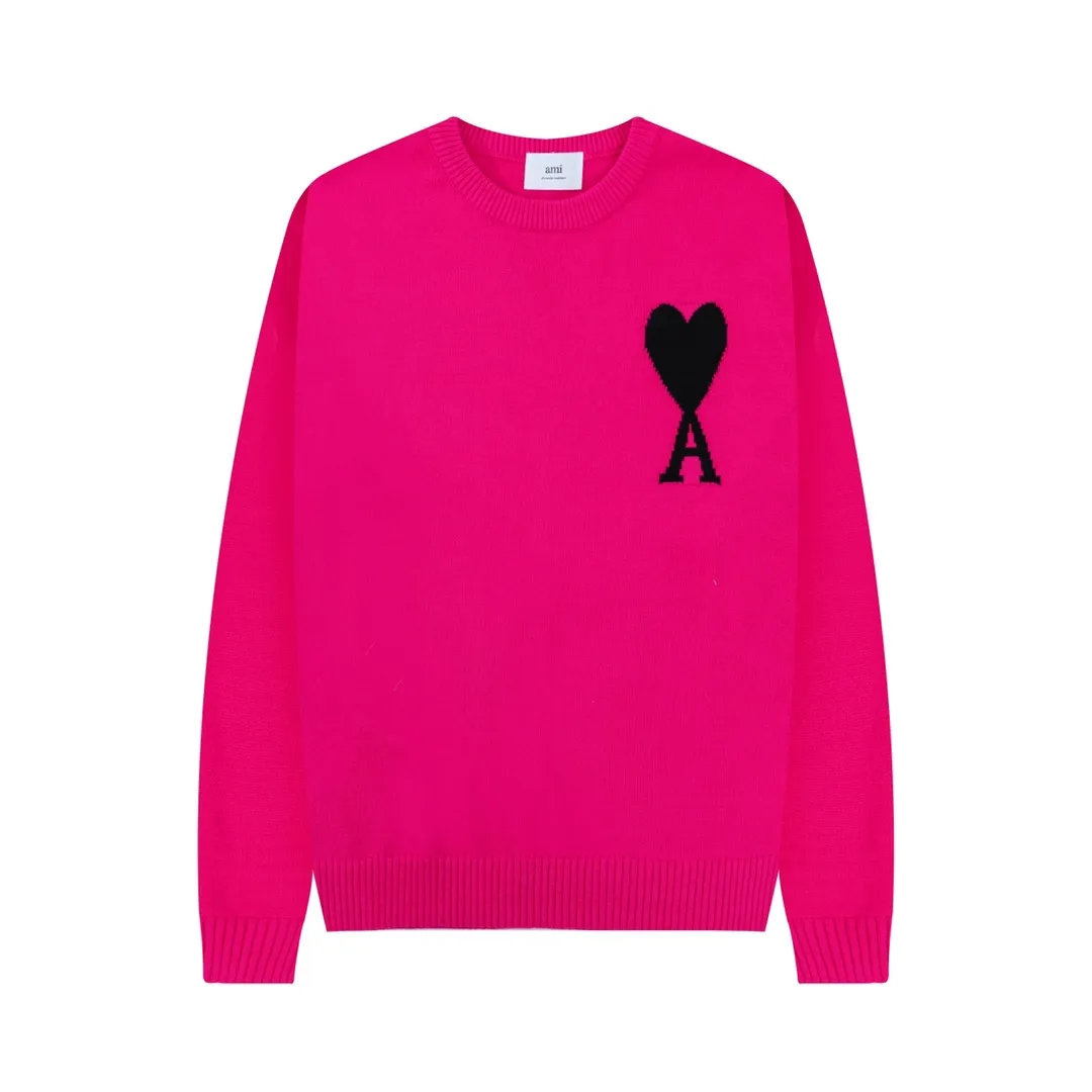 A08B#Ami Paris 2021Ami de Coeur love embroidered wool sweater Love A round neck Oversize version design Same style for men and women Colors: blue dark green red light green red yellow black white apricot gray sapphire blue gray black heart 14 colors Code number: S-XL