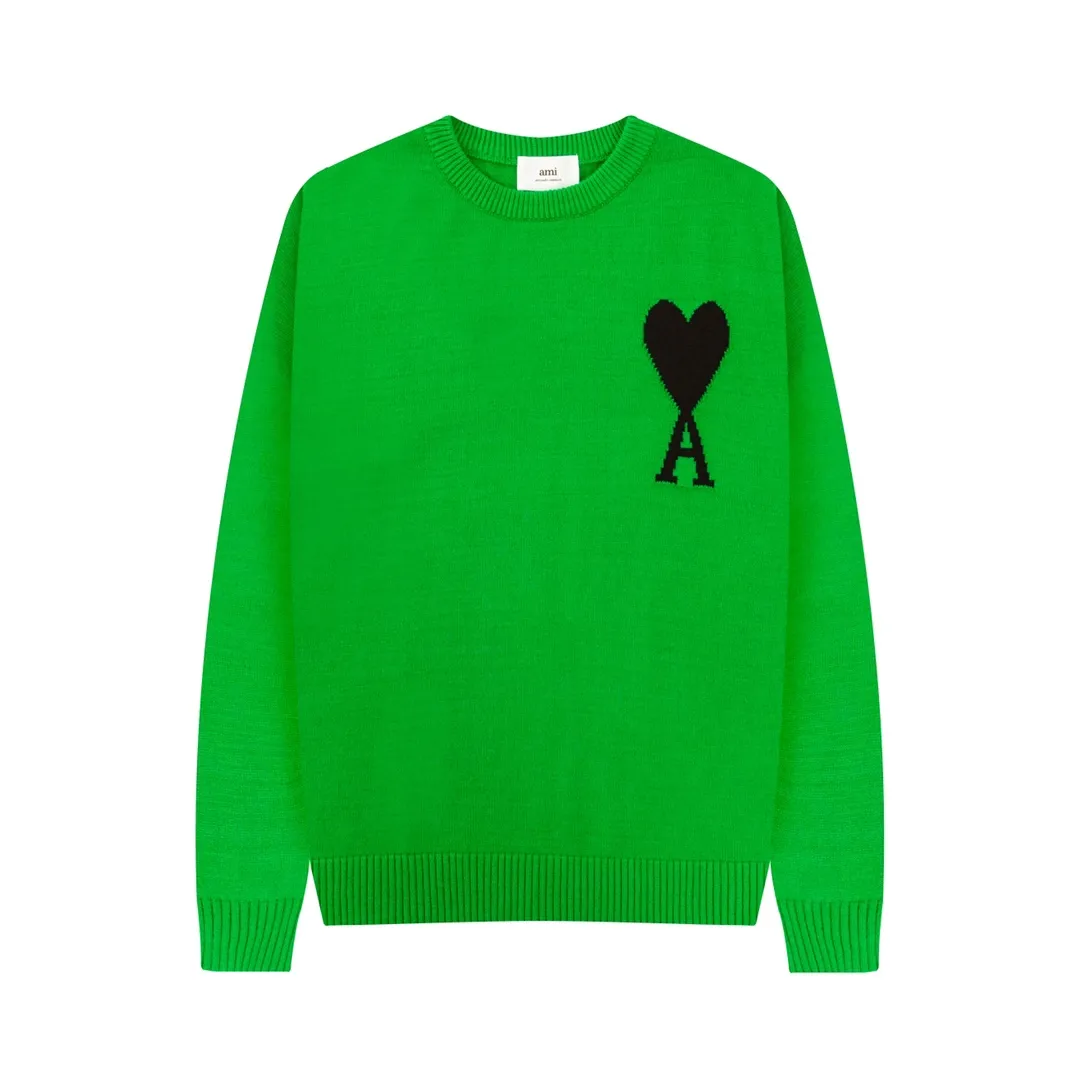 A08B#Ami Paris 2021Ami de Coeur love embroidered wool sweater Love A round neck Oversize version design Same style for men and women Colors: blue dark green red light green red yellow black white apricot gray sapphire blue gray black heart 14 colors Code number: S-XL