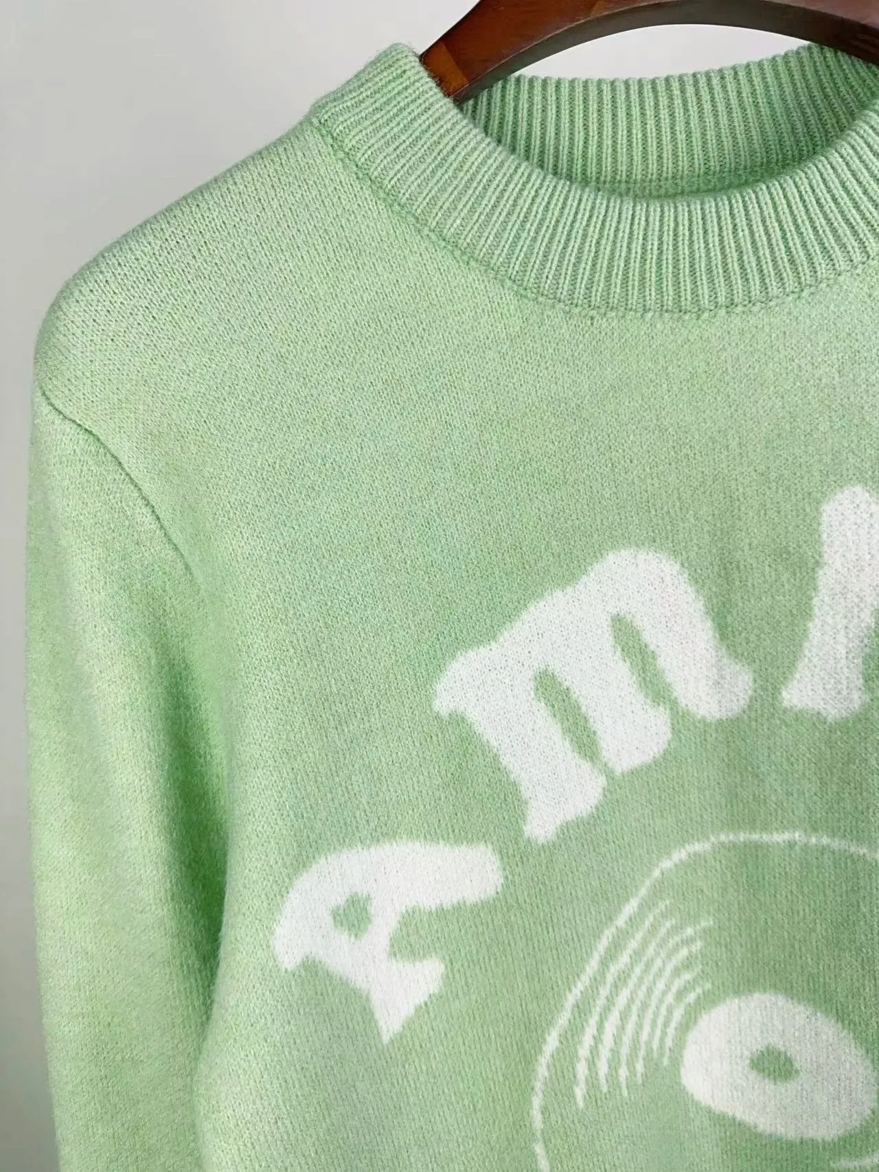 P240 🎉🎉AMIRI autumn and winter new style, partial jacquard letter logo on the front, European and American style sweater, color: fluorescent green, brown, black, size: S M L XL XXL