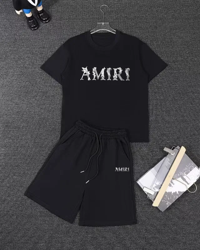 P280 AMIRI spring and summer short-sleeved suit, Xinjiang long-staple cotton short-sleeved + pure cotton terry shorts, a fusion of top elements, trendy men's fashion, unparalleled in terms of upper body comfort, it can be said to be a must-have set for summer. Size: S M L