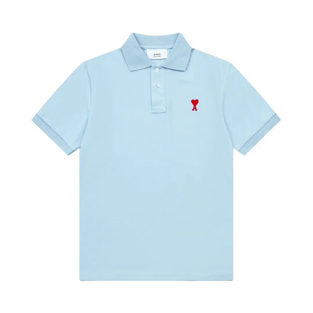 116# AMI Paris spring and summer reverse collar classic love embroidered letter A heart pure cotton men's and women's polo shirt short sleeve Color: black white sky orchid gray khaki color orchid Baolan military green dark green purple Size: S-XL