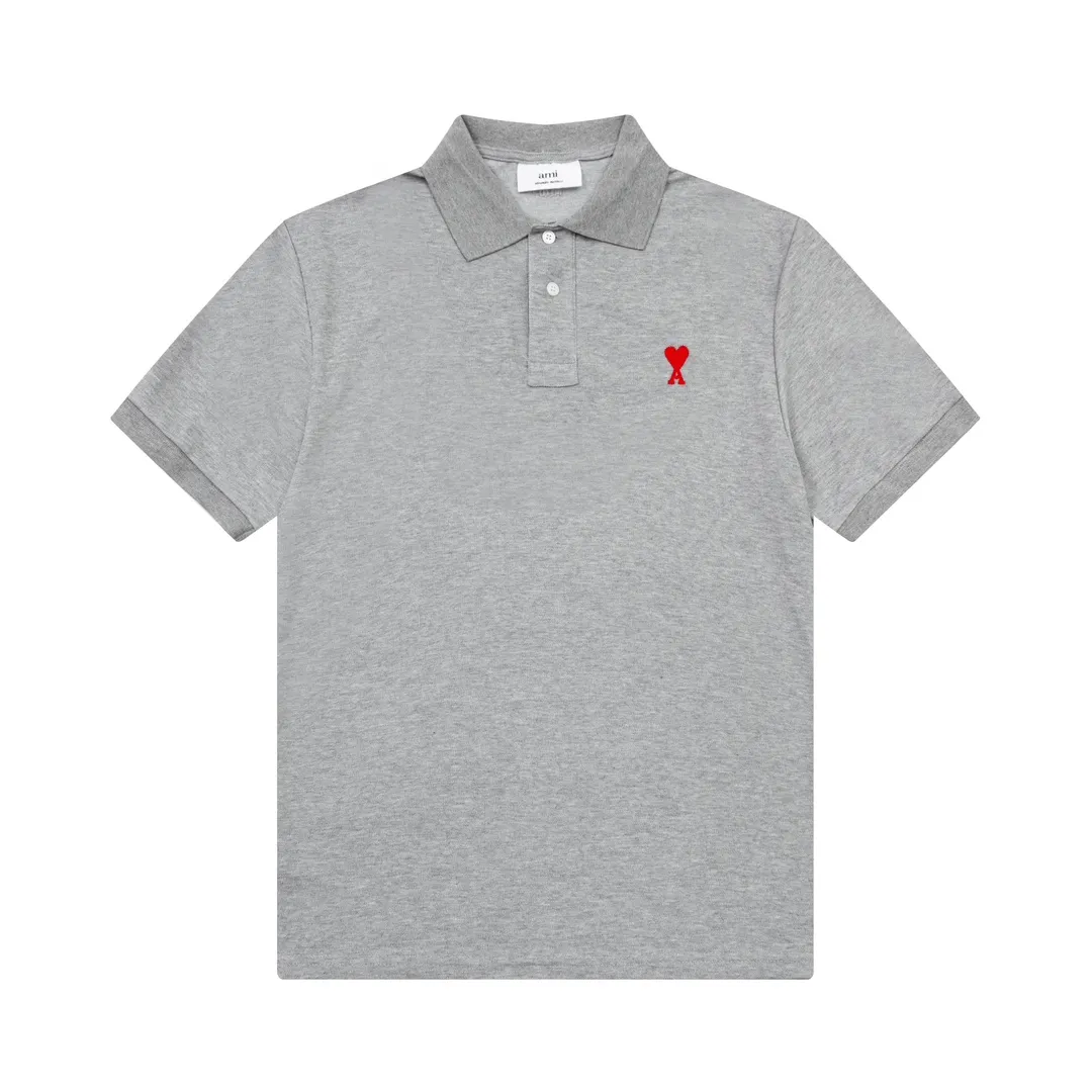 116# AMI Paris spring and summer reverse collar classic love embroidered letter A heart pure cotton men's and women's polo shirt short sleeve Color: black white sky orchid gray khaki color orchid Baolan military green dark green purple Size: S-XL