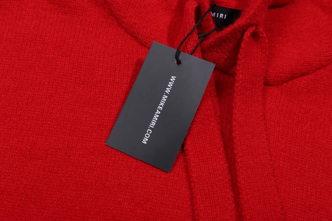 P340 AMIRI new letter logo jacquard, tassels damaged hole hooded sweater Color: apricot gray red black Size: S M L XL XXL