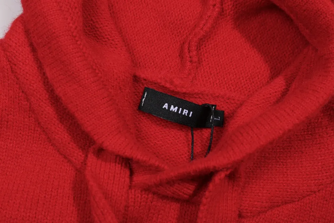 P340 AMIRI new letter logo jacquard, tassels damaged hole hooded sweater Color: apricot gray red black Size: S M L XL XXL