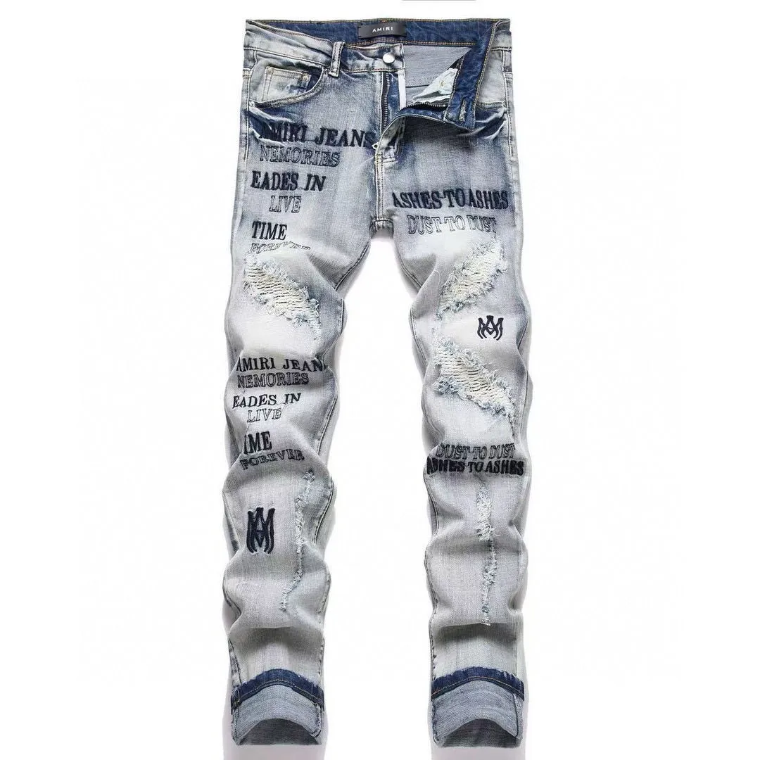 ￼#M04 P168💰 AMIRI splash-ink medal patch embroidered jeans trousers AMIRI high street basic ripped tight stretch jeans trousers Amiriamiri is transliterated as Emil, which is the name of the founder. Mike Amiri, the founder of amiri, grew up in Los Angeles, USA. He was influenced by the local street culture Rock since he was a child, so he founded the amiri brand named after himself. A variety of trendy clothing meets the needs of different trendy players. Amiri clothing has novel and unique styles and is a well-known street brand in the United States. Many of its styles and styles are loved by many street photographers. Various clothing styles meet the needs of different people, show their unique temperament, and show the trend of dressing. amiri's jeans are relatively famous. Not only do they have many styles, but the quality of the jeans is also very good. Many celebrities have also worn amiri brand jeans.  The jeans of the amiri brand break through the production process and cutting of the original jeans. The fabrics are relatively soft and comfortable, and are not as hard as some jeans, which can irritate the skin and cause the skin to bleed when worn. Los Angeles trendy brand Amiri's jeans are made with great detail from tailoring to texture, adding wrinkles, bullet holes, damage and other details to add to the trendiness of the jeans. You can choose the style that suits you according to your own needs. Only when you wear a suitable style can you have a certain sense of fashion.  In recent years, high street has become a word that appears more and more frequently in men's clothing. High street style has also become an important direction for everyone's matching. High street related items are basically inseparable from oversize or off-shoulder tops. The lower body is matched with trackpants or tight-fitting denim. In my opinion, the most representative one is perhaps annihilation. Color; picture color Size: 30-32-34-36