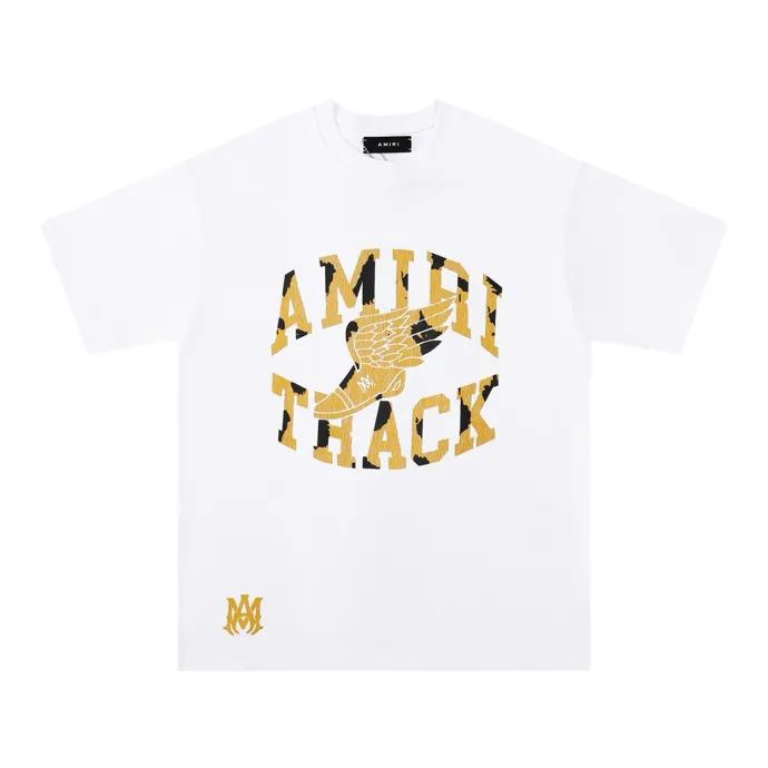 Style number: 691 P120 Fabric: 260g double yarn AMIRI 2025 spring and summer new logo round neck T-shirt high street men and women loose classic cracked letter short sleeves Color: White Black Size: S M L XL