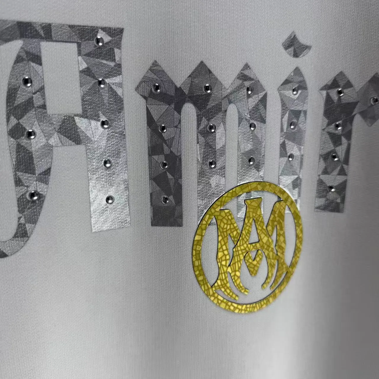P210 AMIRI* 2025 autumn and winter new round neck sweatshirt 400g terry cotton letter logo three-dimensional thick plate glue ➕ metal diamond Color: Black White Gray Purple Size: S M L XL XXL