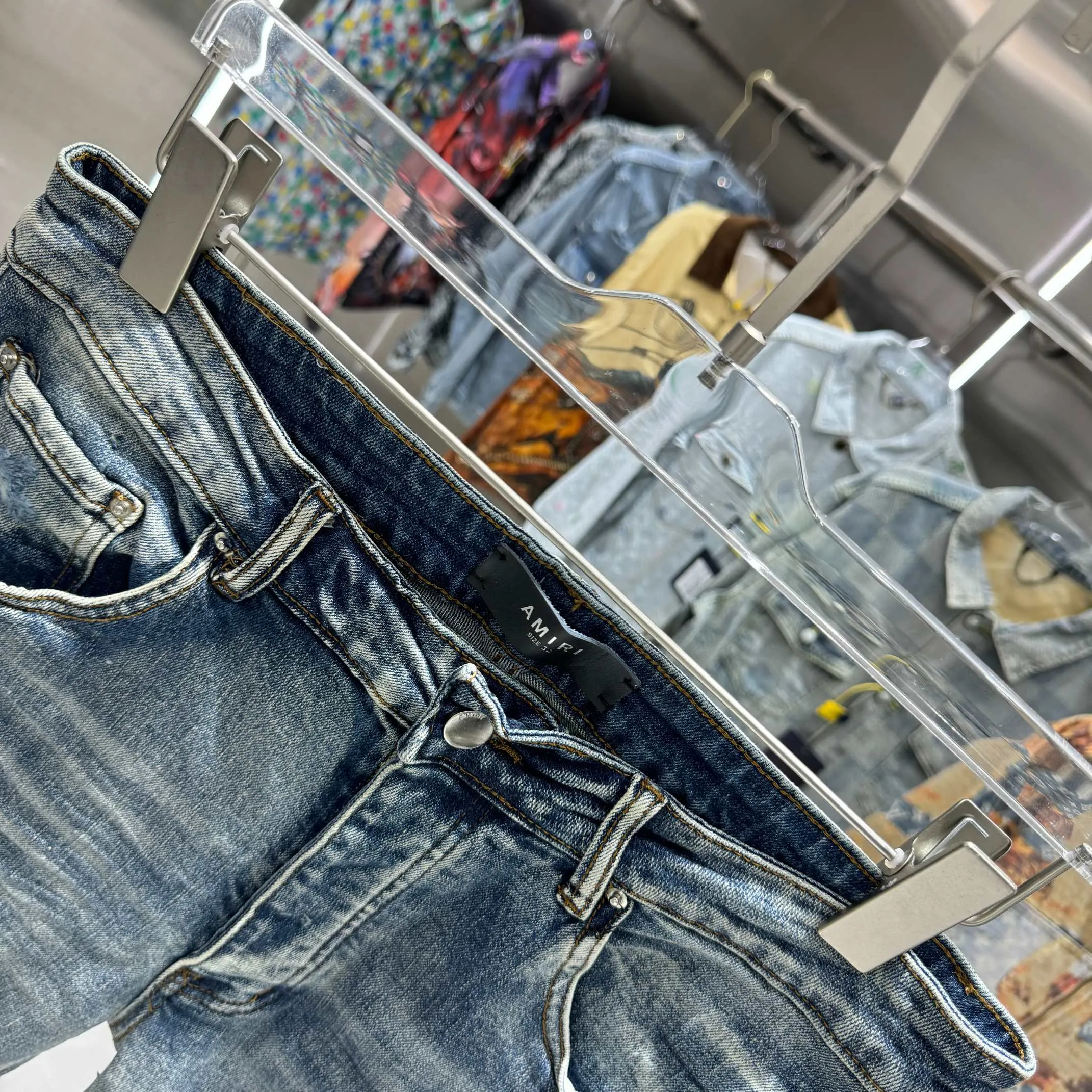 P290 Amiri ripped street fashion slim fit stretch jeans color blue size 30 32 34 36 38
