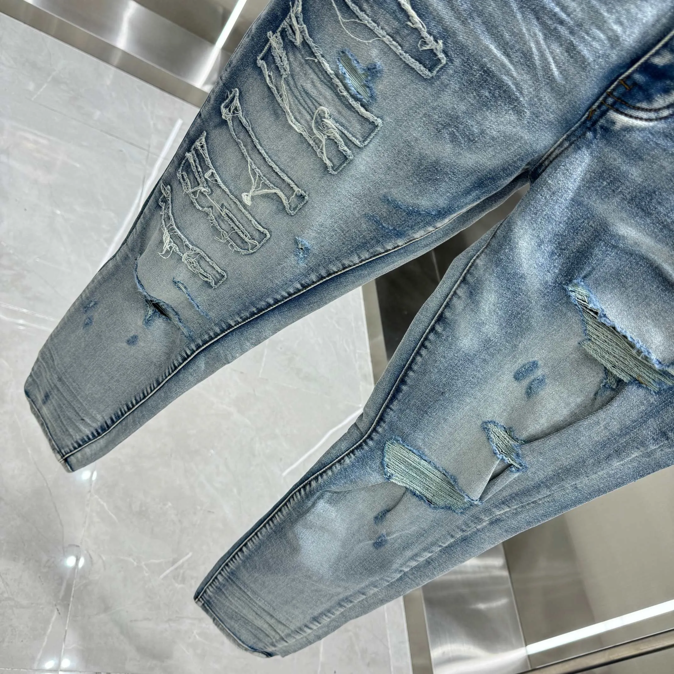 P290 Amiri ripped street fashion slim fit stretch jeans color blue size 30 32 34 36 38
