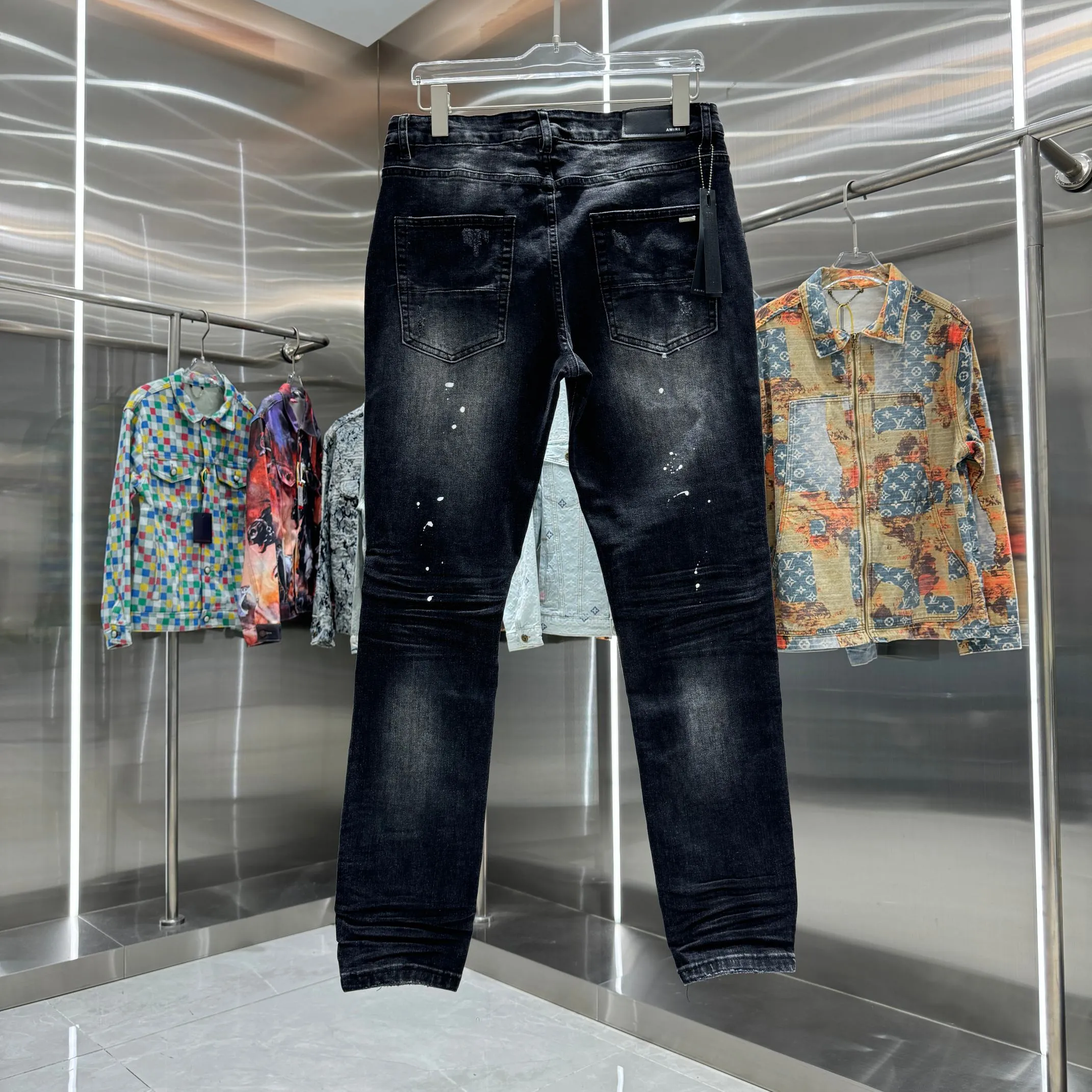 P280 Amiri ripped graffiti craft street fashion slim fit stretch jeans Color Black Size 30 32 34 36 38