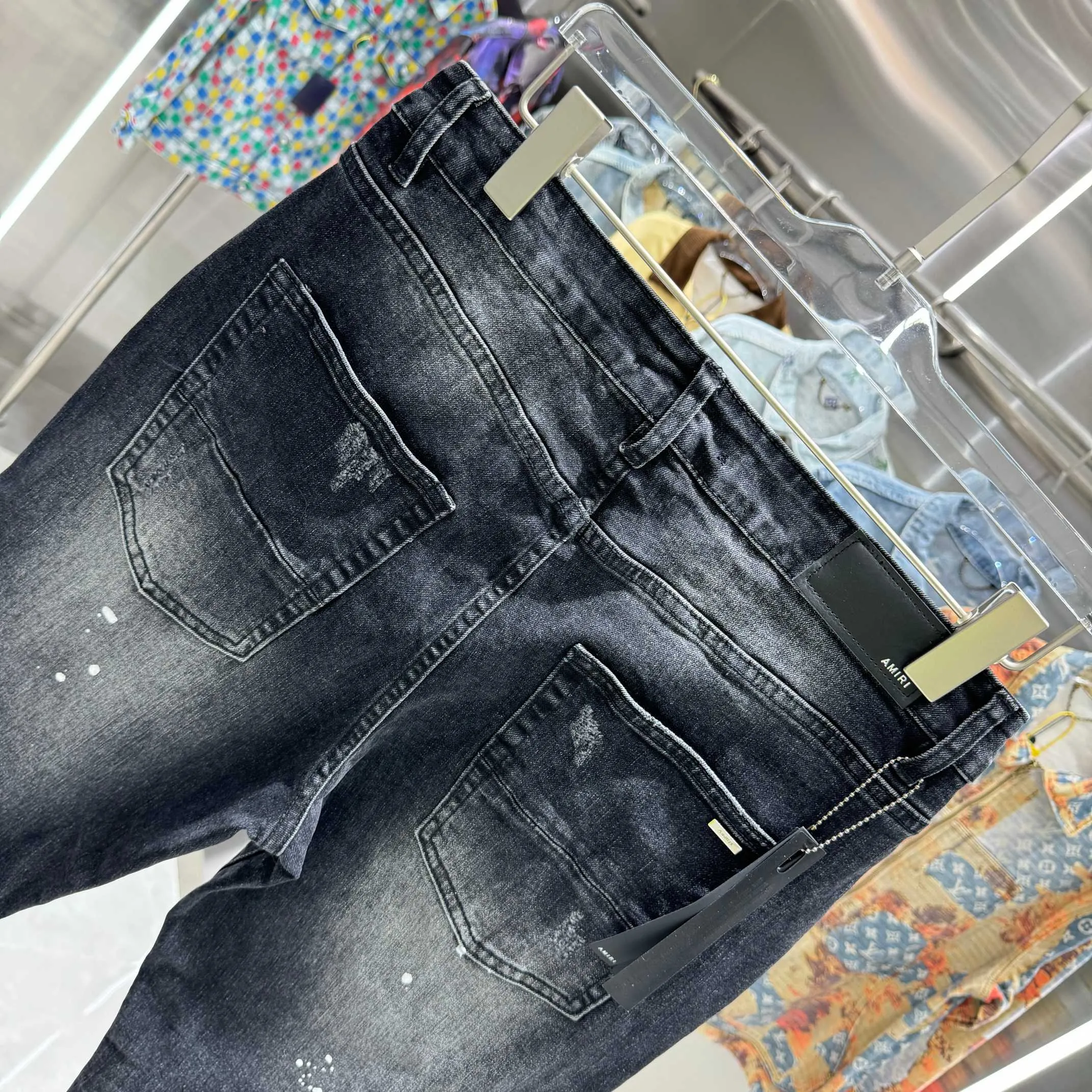 P280 Amiri ripped graffiti craft street fashion slim fit stretch jeans Color Black Size 30 32 34 36 38