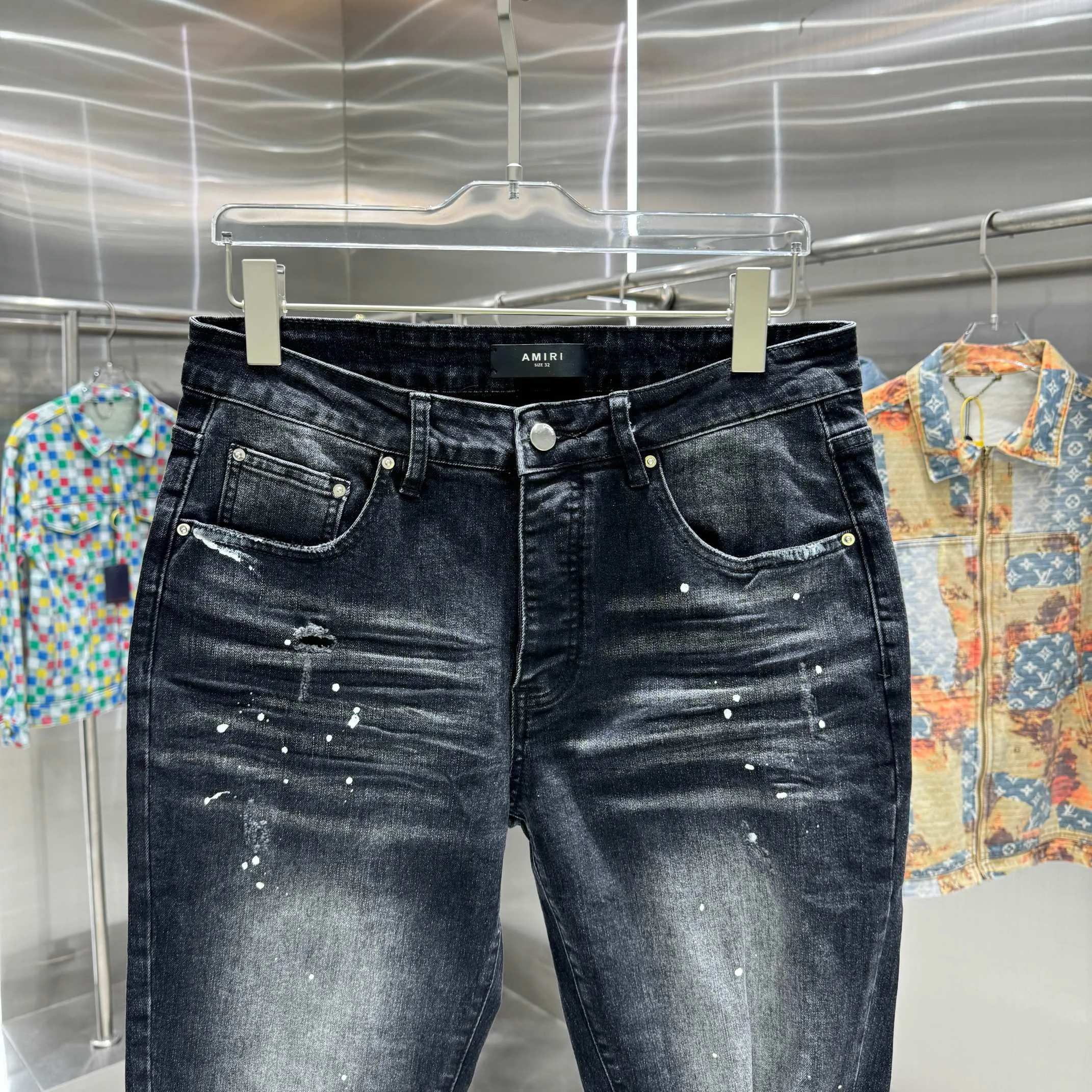 P280 Amiri ripped graffiti craft street fashion slim fit stretch jeans Color Black Size 30 32 34 36 38