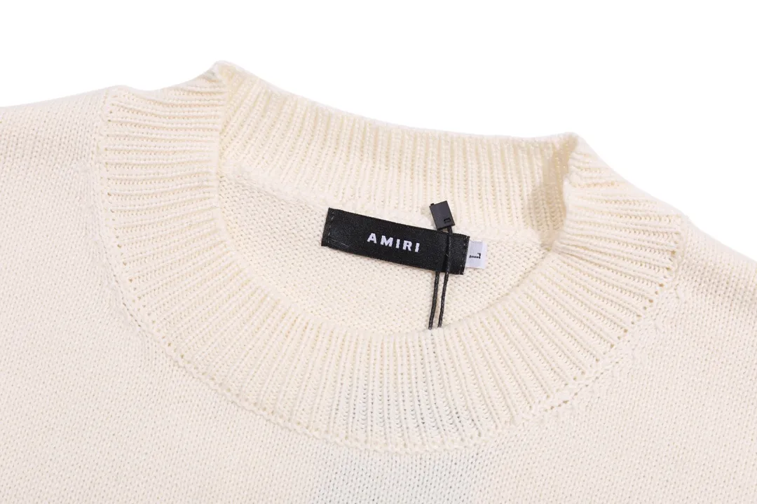P280 AMIRI new neckline personalized logo chest patch sweater Color: White Black Size: S M L XL XXL