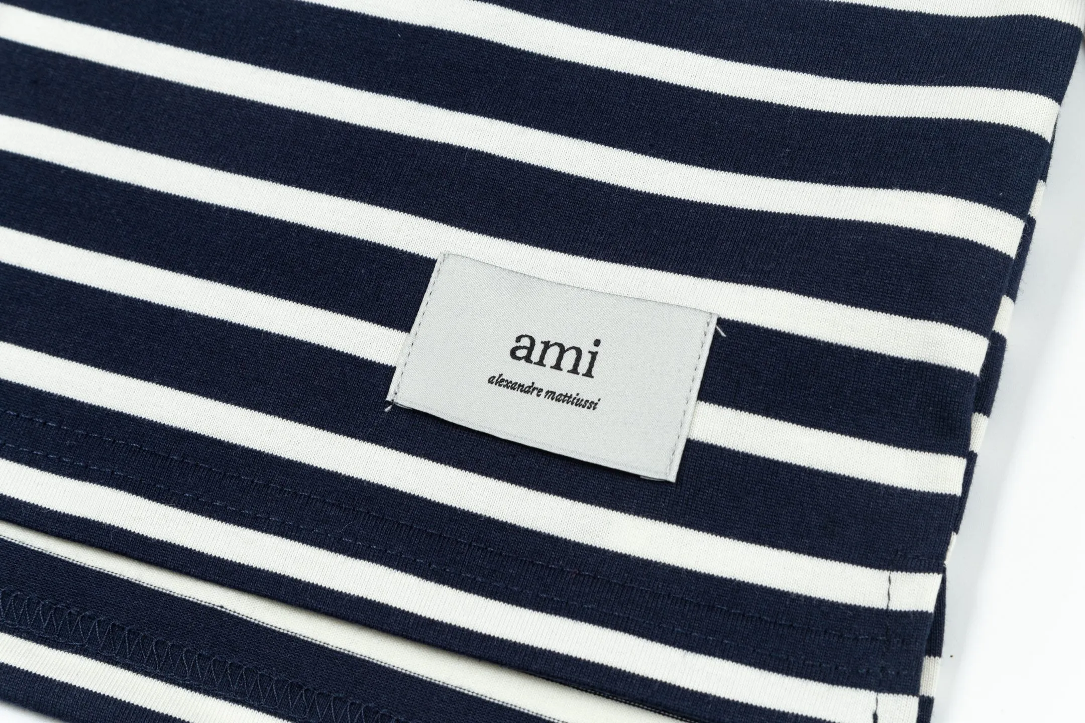 1231# AMI PARIS 25SS new letter LOGO small label striped loose and versatile casual three-quarter sleeve short-sleeved T-shirt logo round neck 240g pure cotton fabric loose short style Color: Orchidma Apricot S-XL
