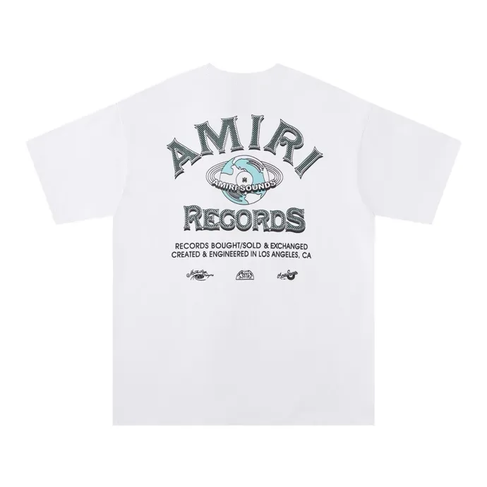 Style number: 699 P120 Fabric: 260g double yarn AMIRI 2025 spring and summer new logo round neck T-shirt high street unisex style loose classic letter short sleeves Color: White Black Size: S M L XL