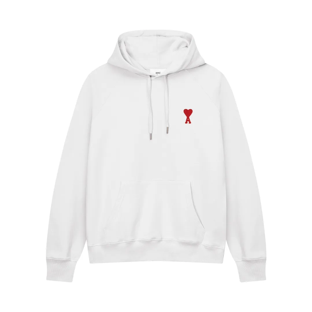 635# AMI Paris 2023 new product love towel embroidered raglan hooded sweatshirt, custom-made 400g pure cotton fabric, same style for men and women. Color: black, white, candy pink, sky blue, floral gray, vanilla apricot, orchid. Size: S-XL