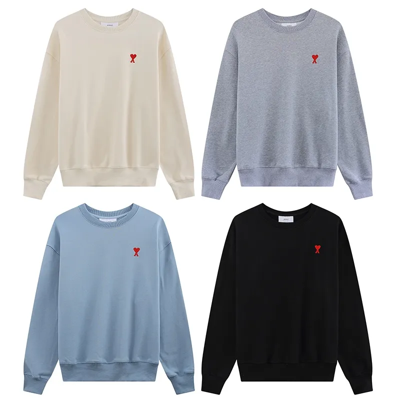 CY606# Ami Paris 2021 early autumn new product Ami de Coeur red love embroidered round neck sweatshirt for men and women. The fabric is made of 380G. Color: black, apricot, light blue, floral gray. Size: S-XL