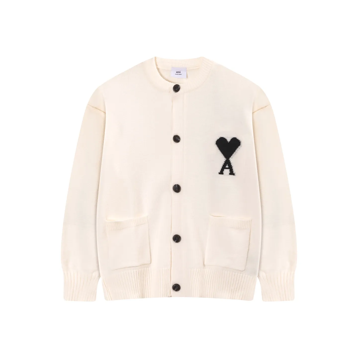 AMI Paris 2025 autumn and winter new product ADC Merino love alpaca blended soft and waxy knitted cardigan round neck cloud sweater pocket coat Oversize version for men and women Color: White Apricot Tianlan Light Pink Light Gray Dark Gray Brown Red Size: S-XL