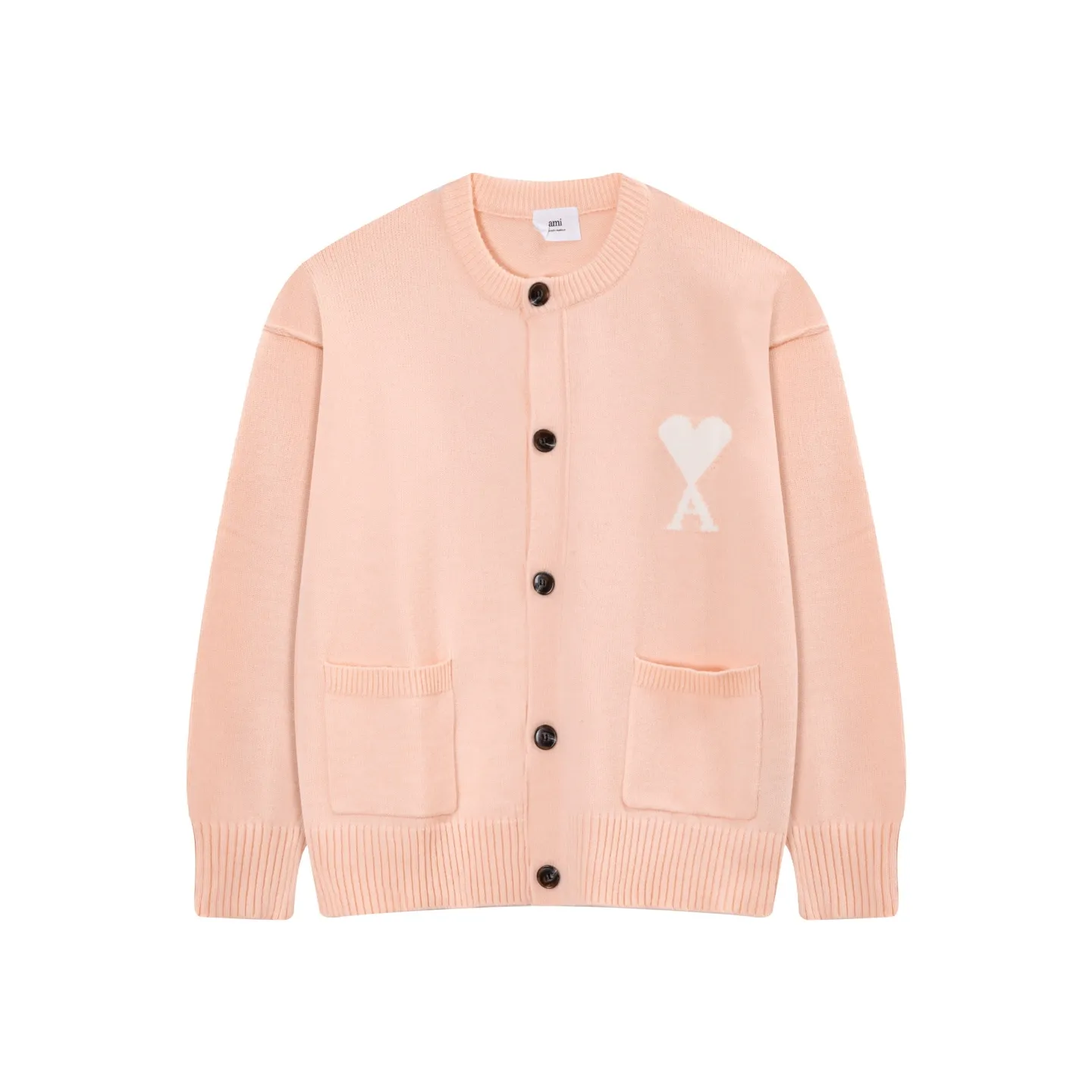 AMI Paris 2025 autumn and winter new product ADC Merino love alpaca blended soft and waxy knitted cardigan round neck cloud sweater pocket coat Oversize version for men and women Color: White Apricot Tianlan Light Pink Light Gray Dark Gray Brown Red Size: S-XL