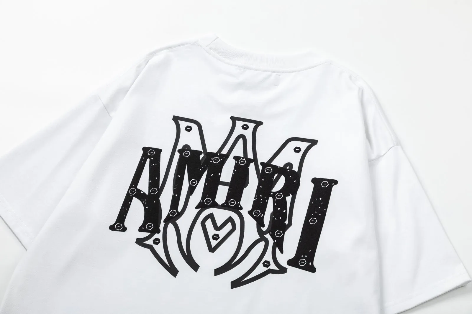 8022#P144amiri suede foam printed logo, made of 300g weight fabric, color: black, white, grape purple. Size: S M L XL